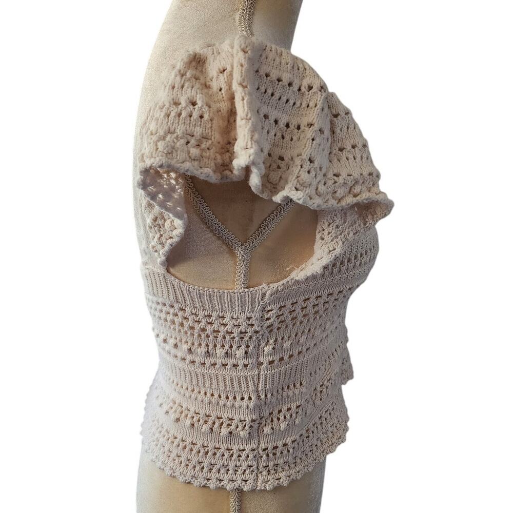 Sincerely Jules Cream Crochet Boho Knit Flutter Sleeves Size Small - Picture 3 of 6